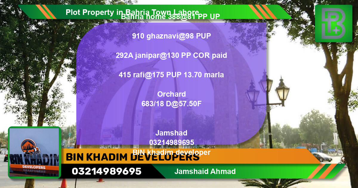 Residential Plot for Sale in Bahria Town, Lahore - (BP-69329)