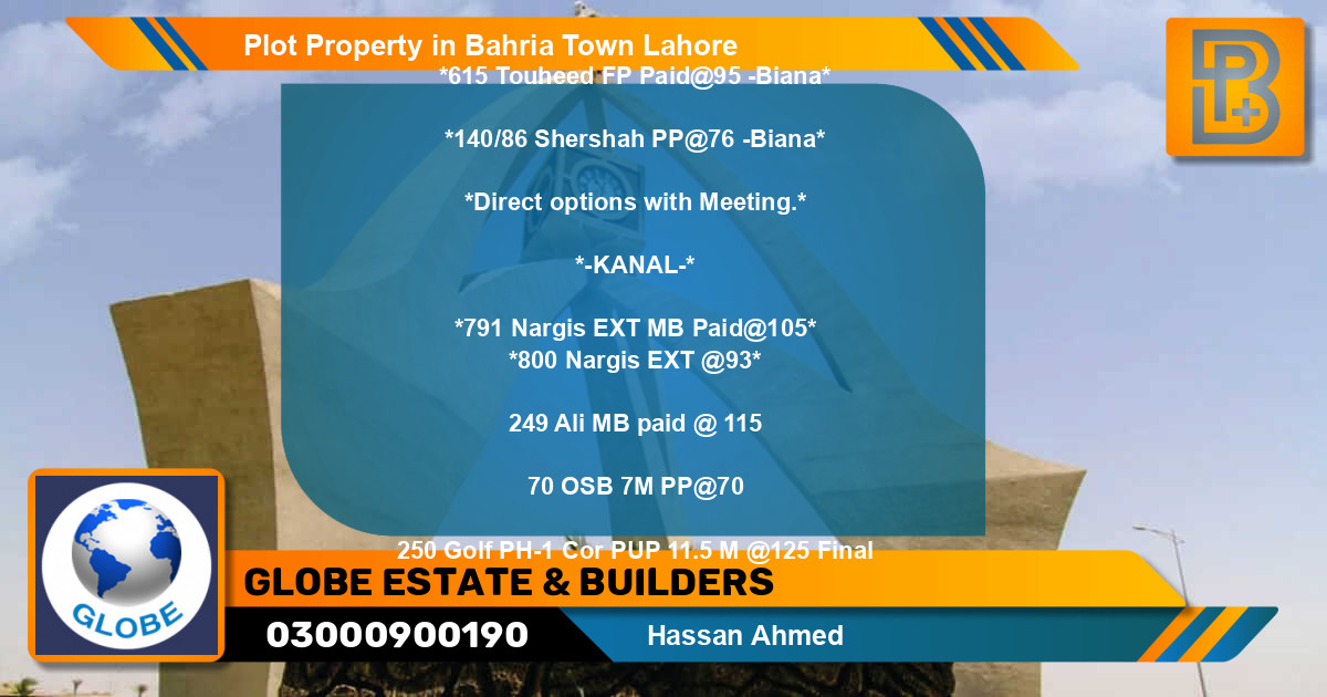 Residential Plot for Sale in Bahria Town, Lahore - (BP-69334)