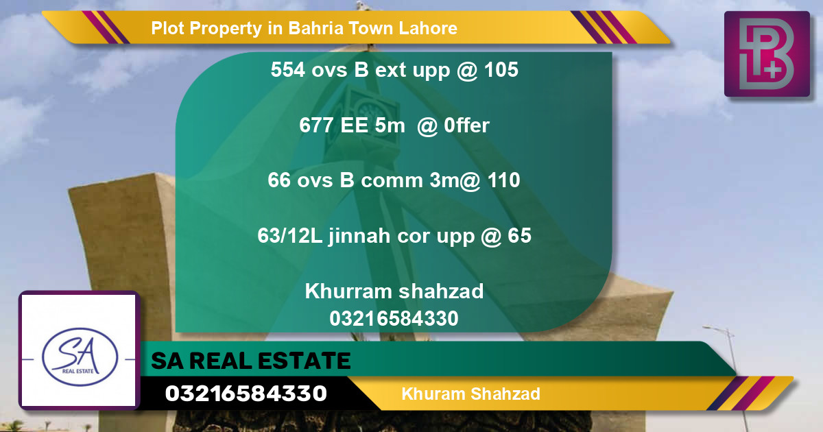 Residential Plot for Sale in Bahria Town, Lahore - (BP-69337)