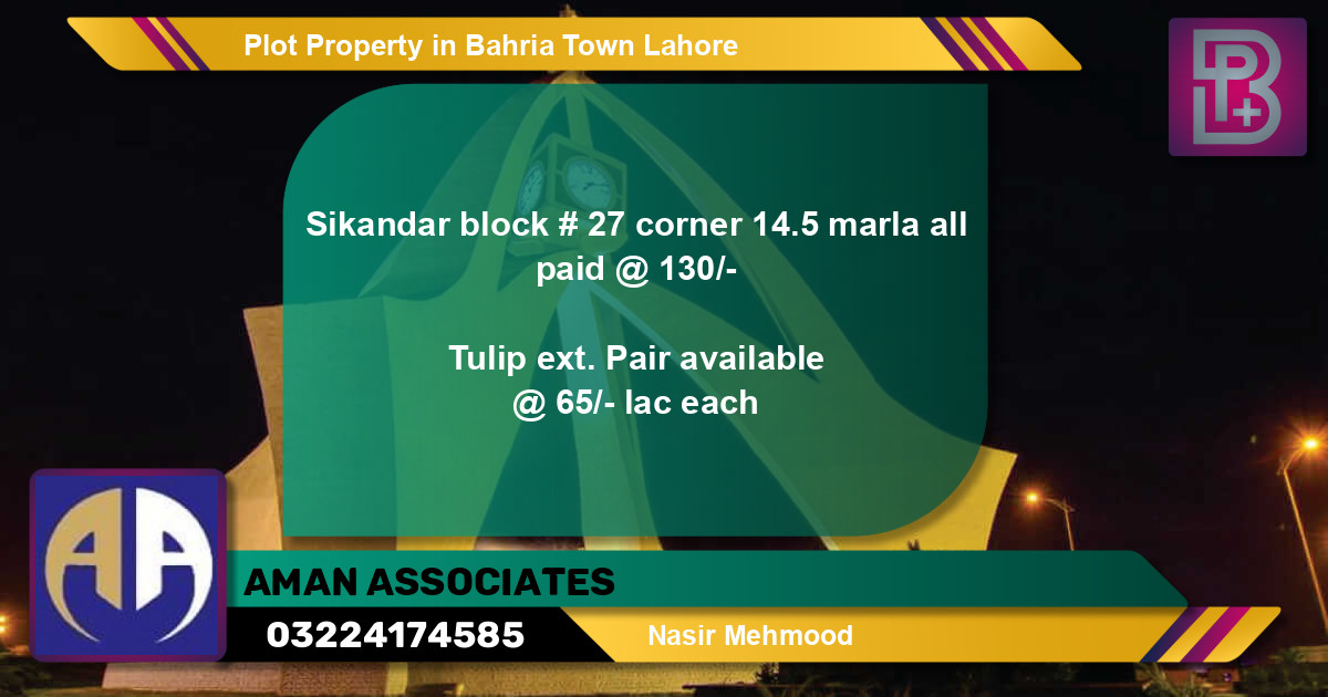 Residential Plot for Sale in Bahria Town, Lahore - (BP-69358)