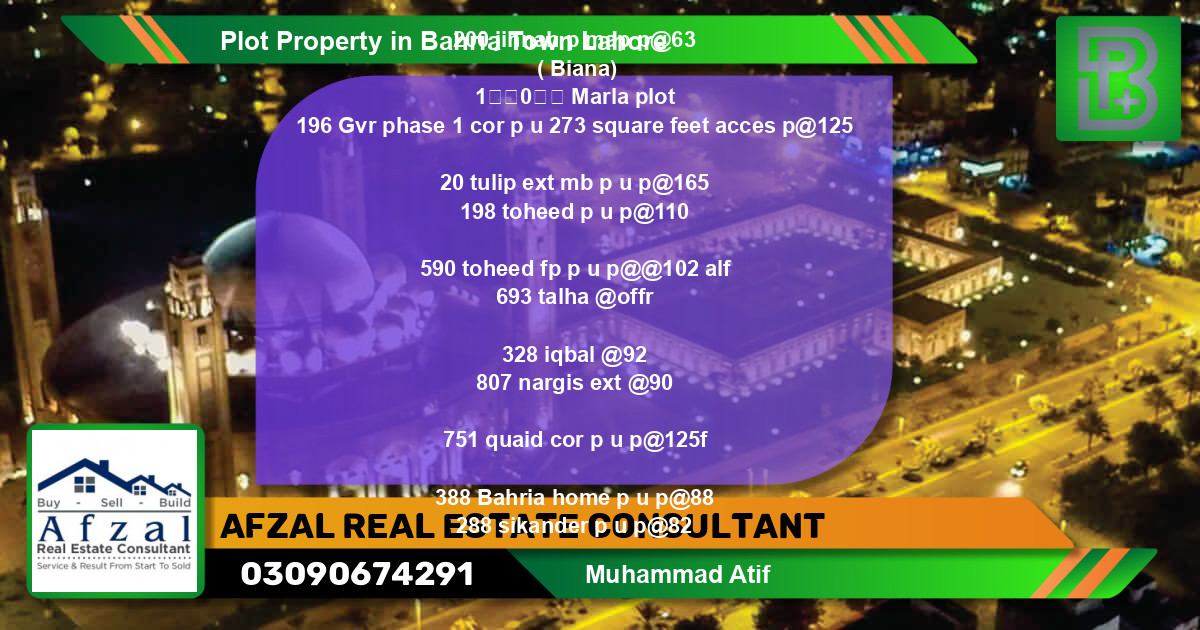 Residential Plot for Sale in Bahria Town, Lahore - (BP-69388)