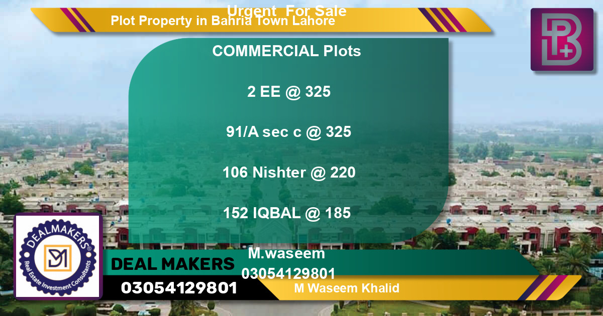 Commercial Plot for Sale in Bahria Town, Lahore - (BP-69523)
