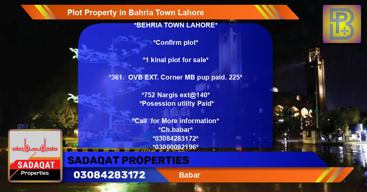 Residential Plot for Sale in Bahria Town, Lahore - (BP-69530)