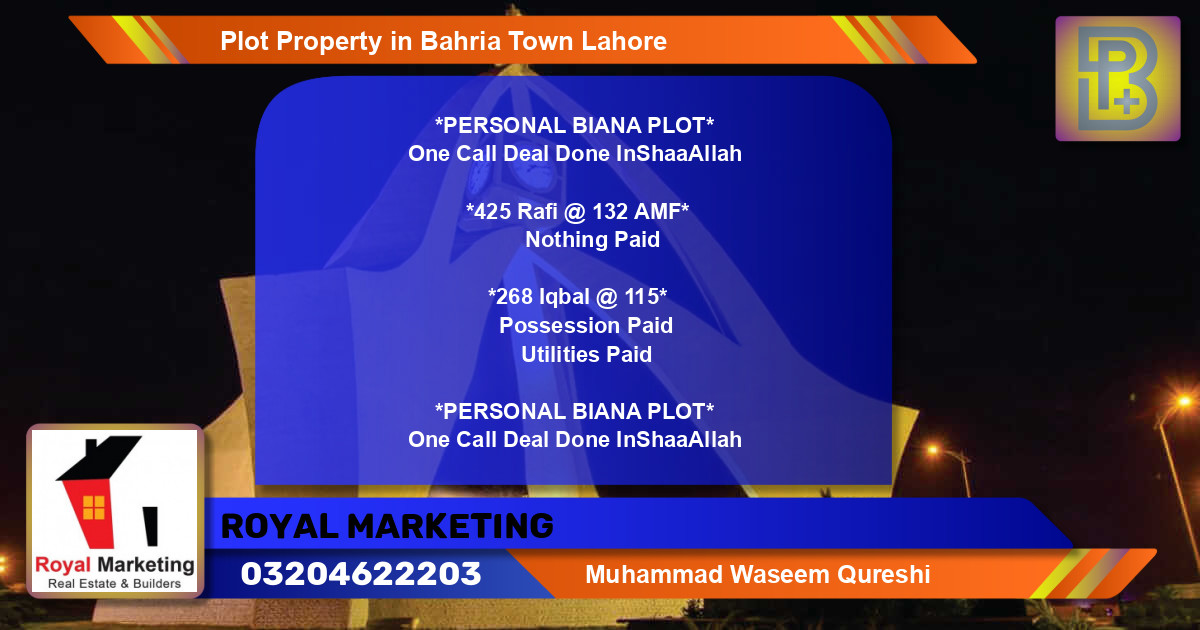 Residential Plot for Sale in Bahria Town, Lahore - (BP-69557)