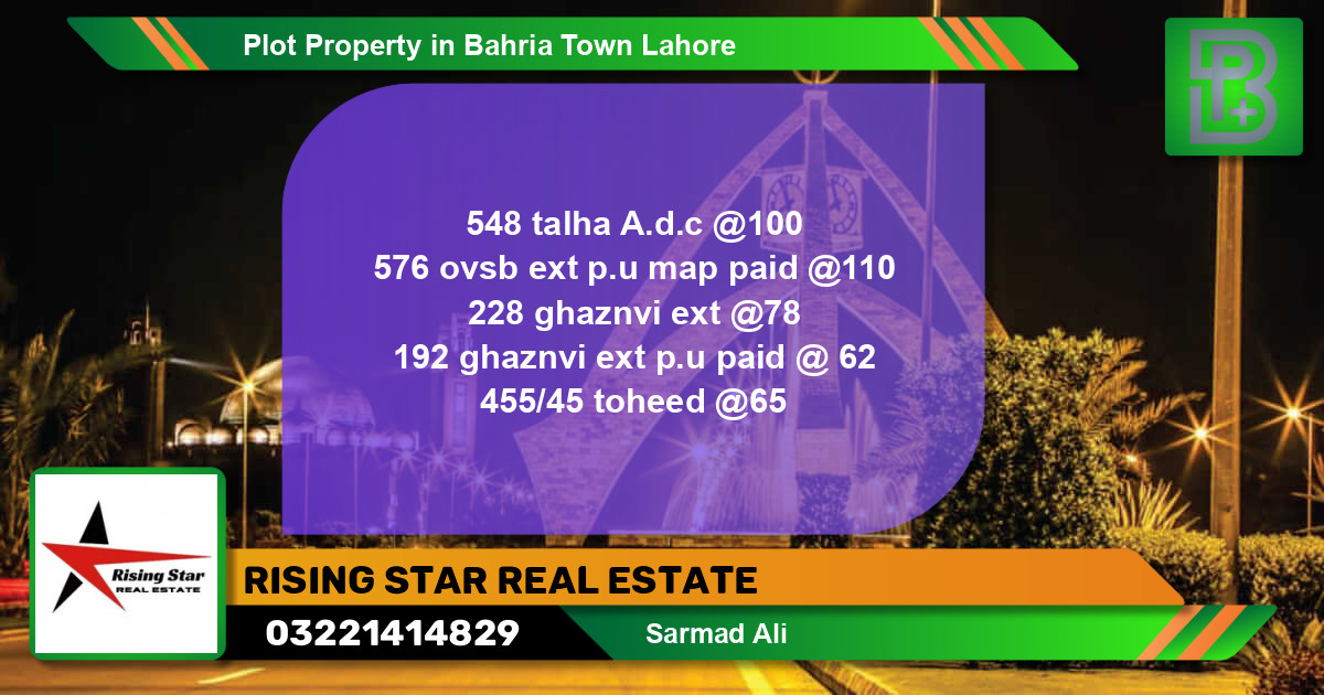 Residential Plot for Sale in Bahria Town, Lahore - (BP-69629)