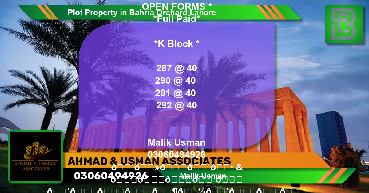 Residential Plot for Sale in Bahria Orchard, Lahore - (BP-69656)