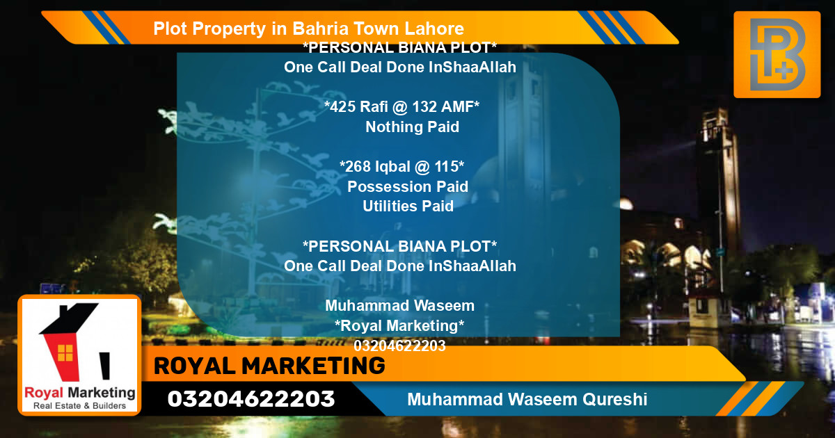 Residential Plot for Sale in Bahria Town, Lahore - (BP-69774)
