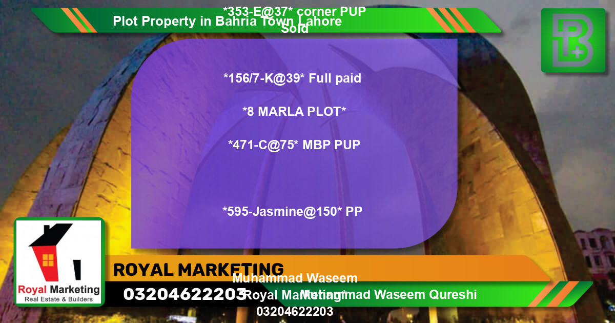 Residential Plot for Sale in Bahria Town, Lahore - (BP-69829)