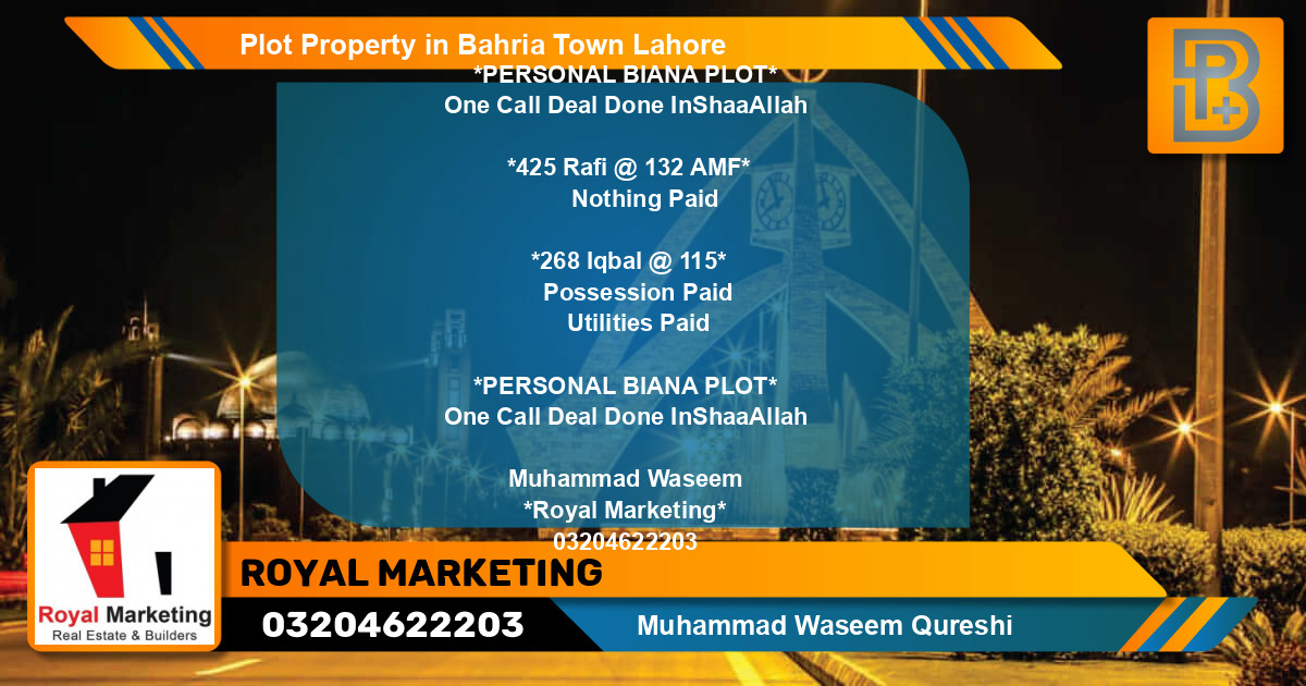 Residential Plot for Sale in Bahria Town, Lahore - (BP-69865)