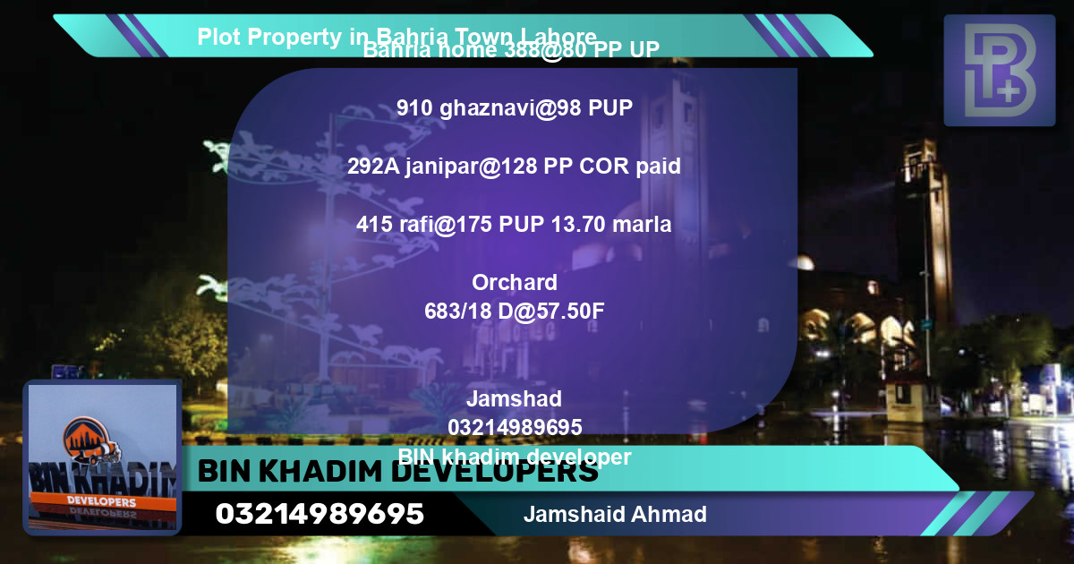 Residential Plot for Sale in Bahria Town, Lahore - (BP-69939)