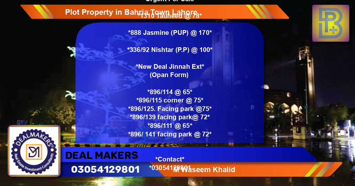 Residential Plot for Sale in Bahria Town, Lahore - (BP-70109)