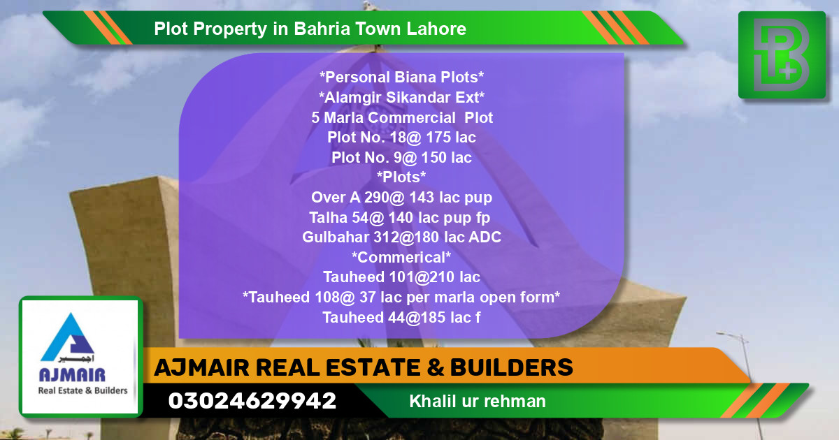 Commercial Plot for Sale in Bahria Town, Lahore - (BP-70244)
