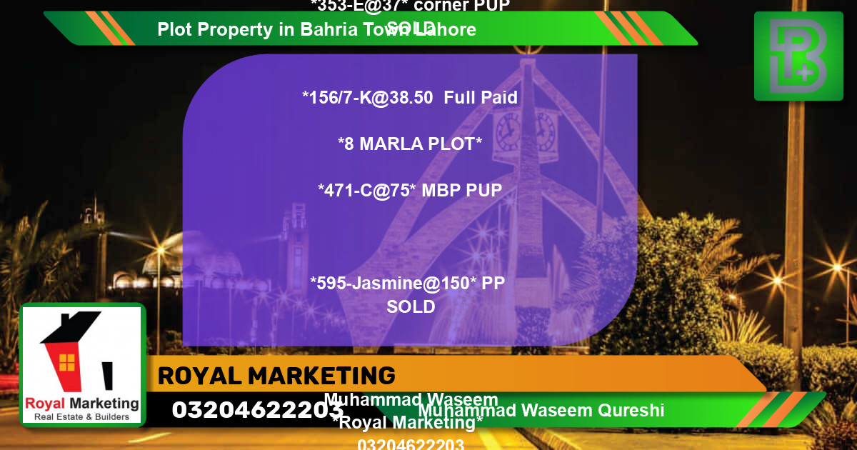 Residential Plot for Sale in Bahria Town, Lahore - (BP-70268)