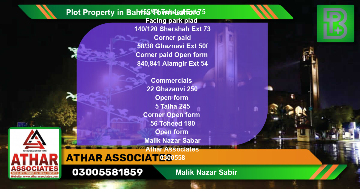 Commercial Plot for Sale in Bahria Town, Lahore - (BP-70275)