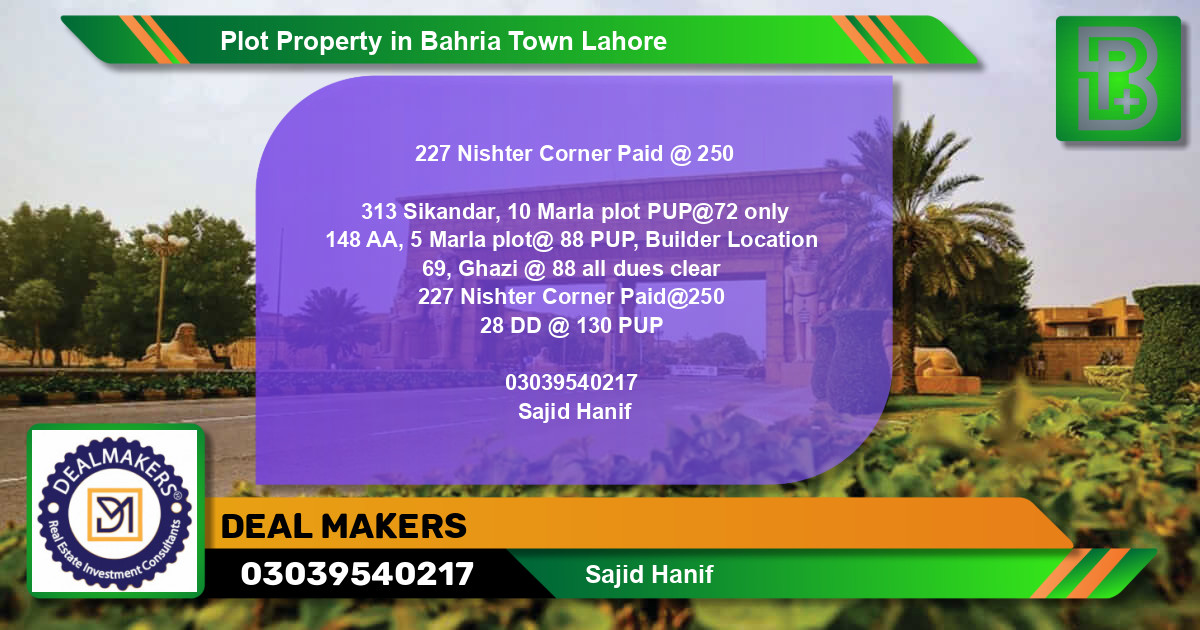 Residential Plot for Sale in Bahria Town, Lahore - (BP-70304)