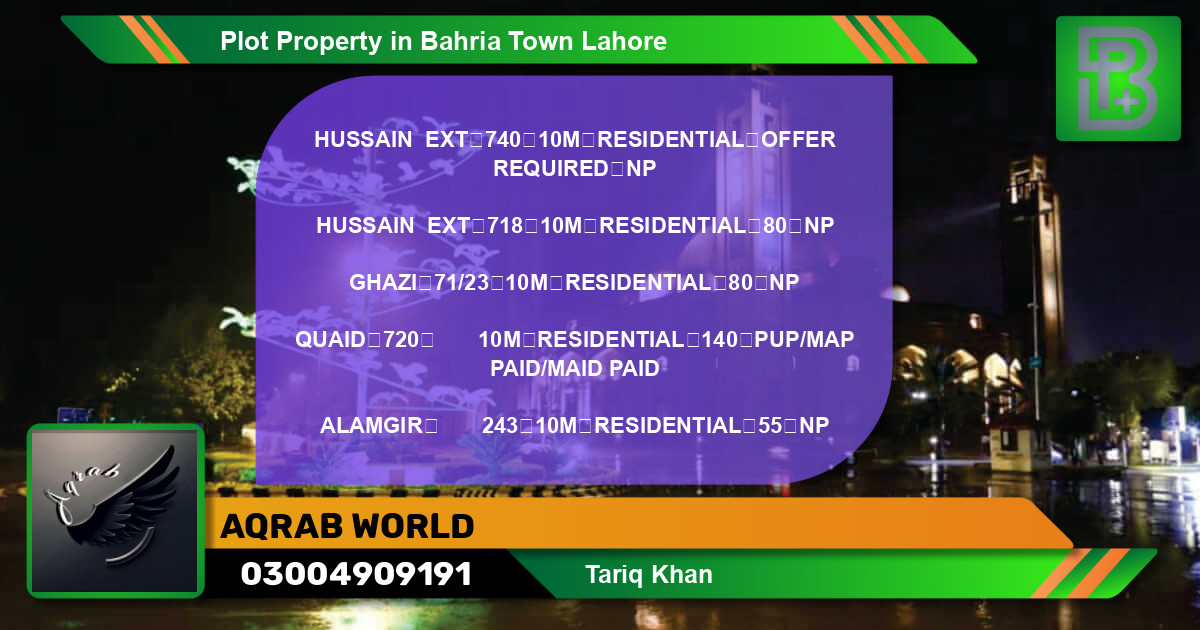 Residential Plot for Sale in Bahria Town, Lahore - (BP-70473)