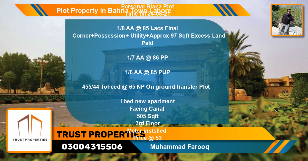 Residential Plot for Sale in Bahria Town, Lahore - (BP-70478)