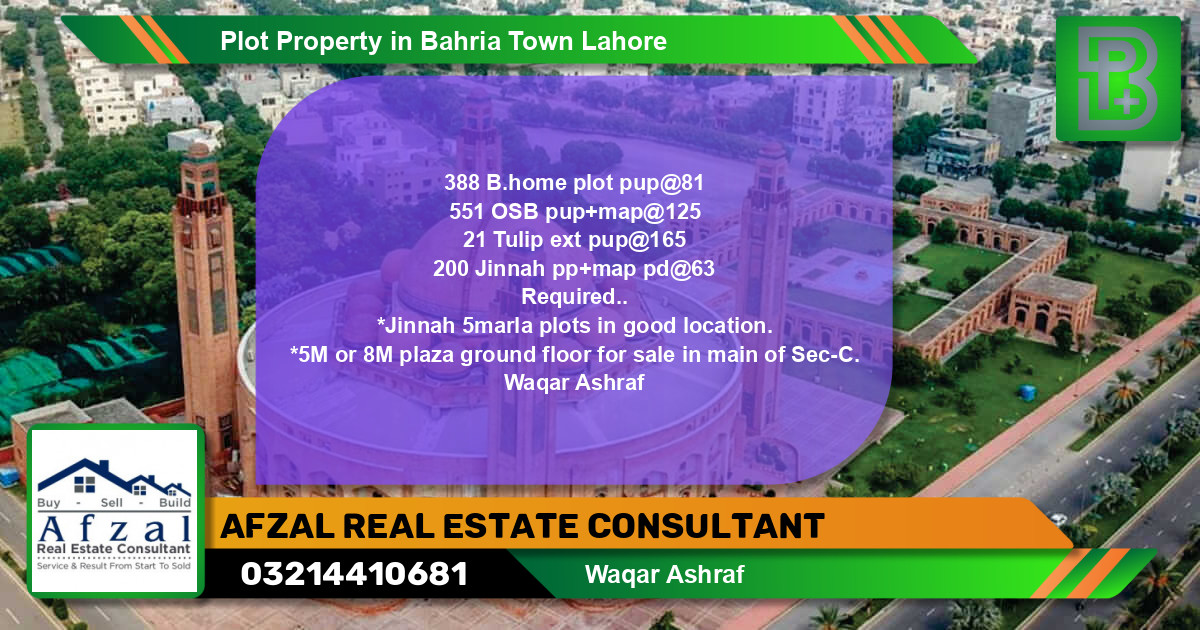 Residential Plot for Sale in Bahria Town, Lahore - (BP-70572)