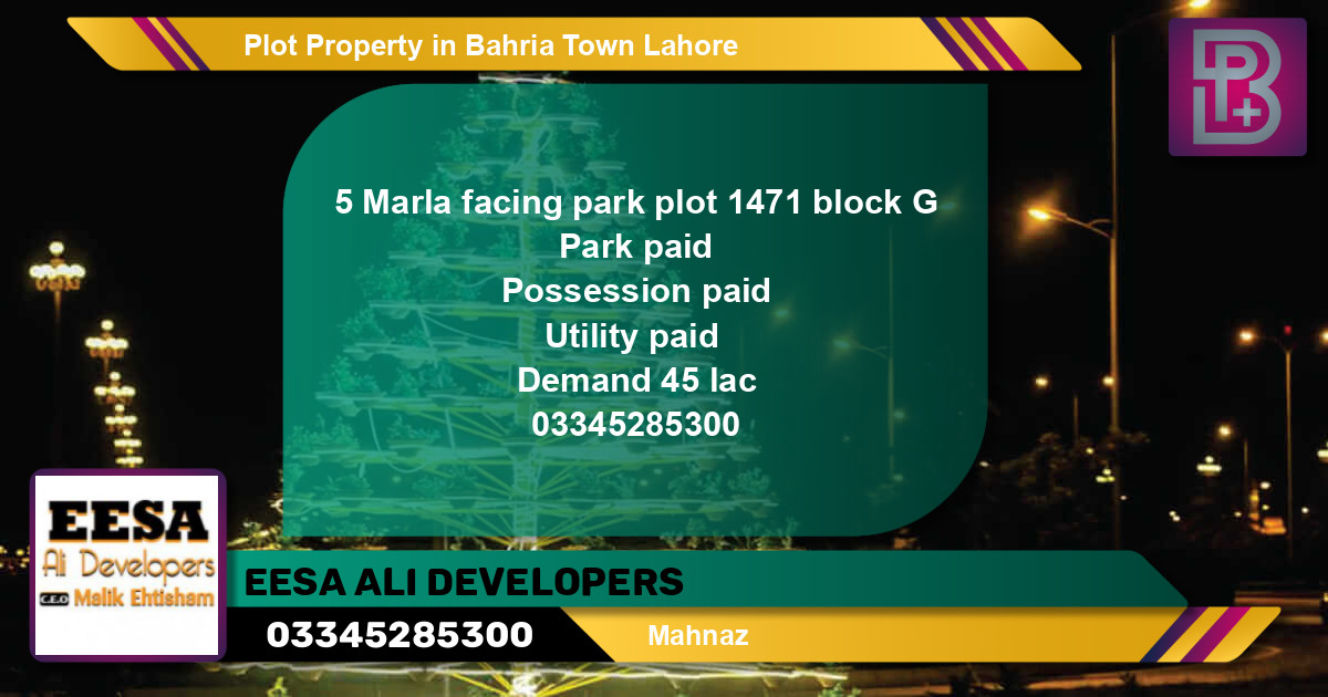 Residential Plot for Sale in Bahria Town, Lahore - (BP-70763)