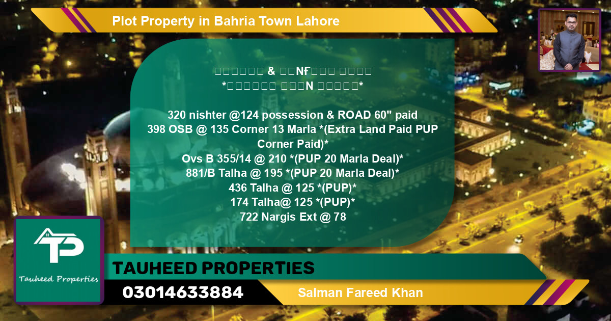 Residential Plot for Sale in Bahria Town, Lahore - (BP-70832)