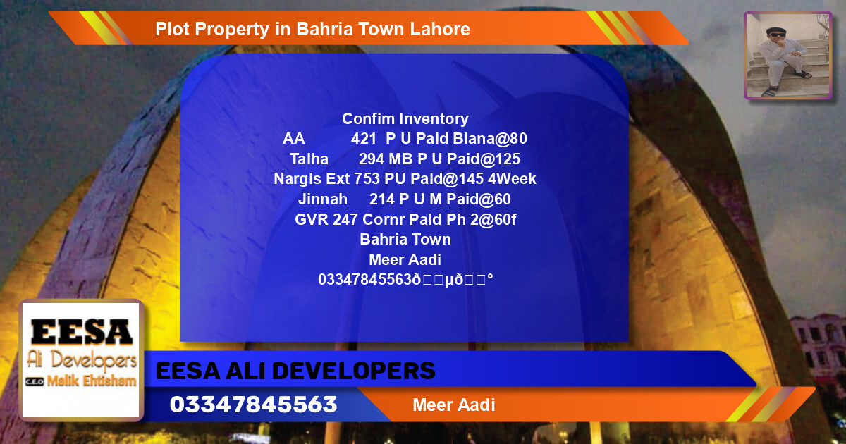 Residential Plot for Sale in Bahria Town, Lahore - (BP-70948)