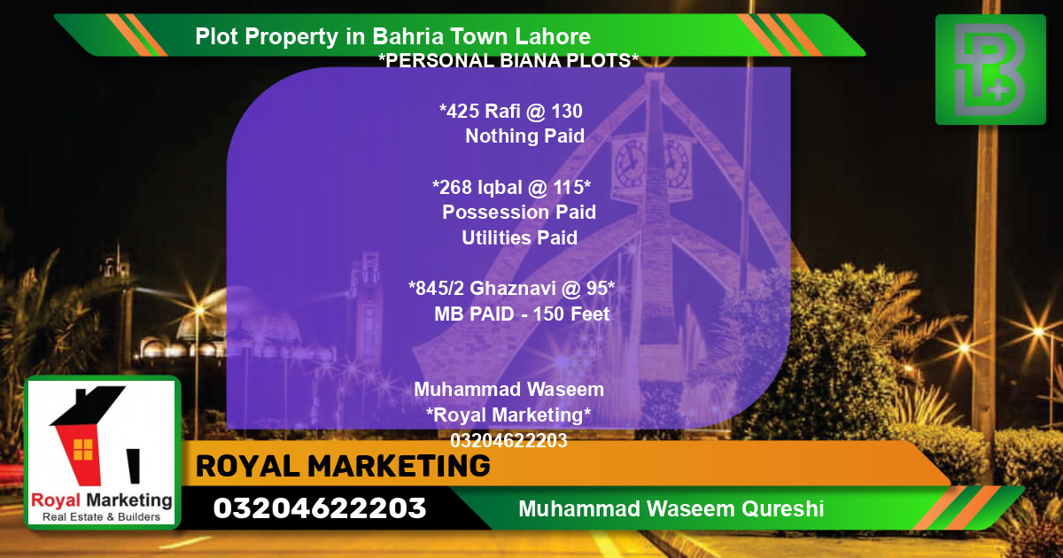 Residential Plot for Sale in Bahria Town, Lahore - (BP-70970)