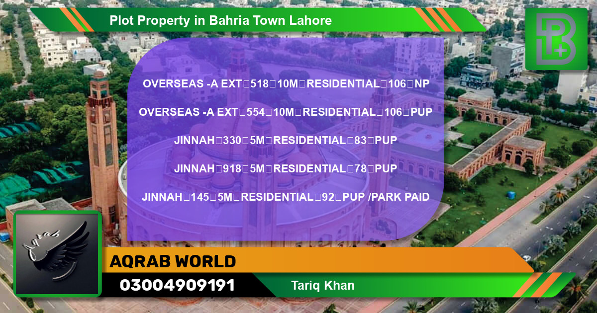 Residential Plot for Sale in Bahria Town, Lahore - (BP-70999)