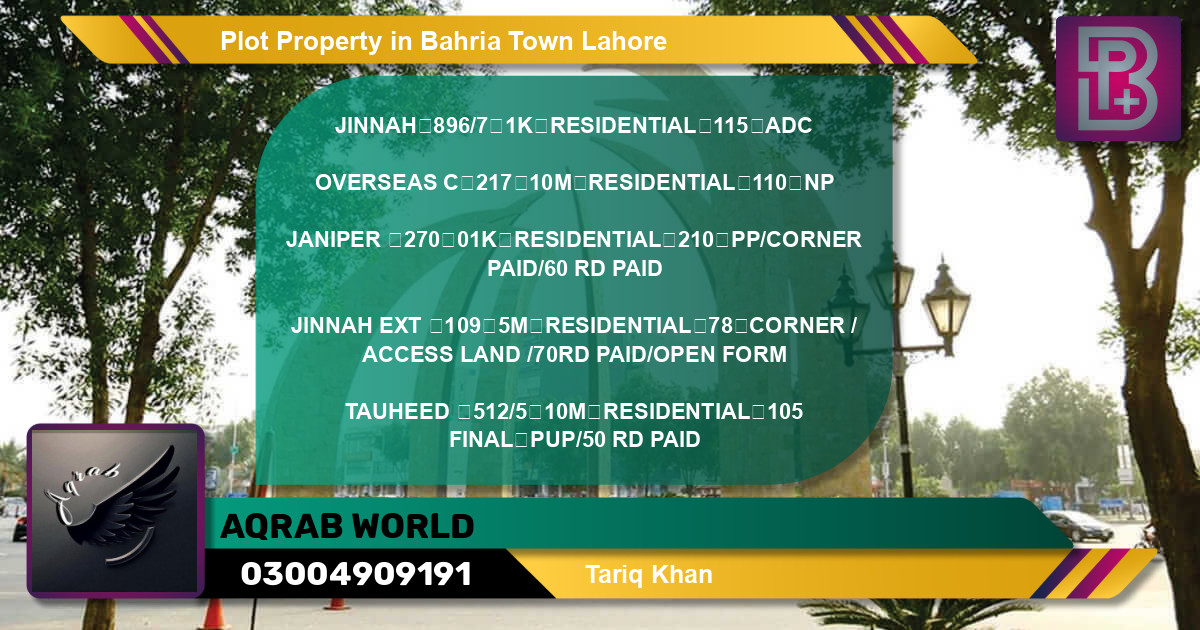 Residential Plot for Sale in Bahria Town, Lahore - (BP-71000)