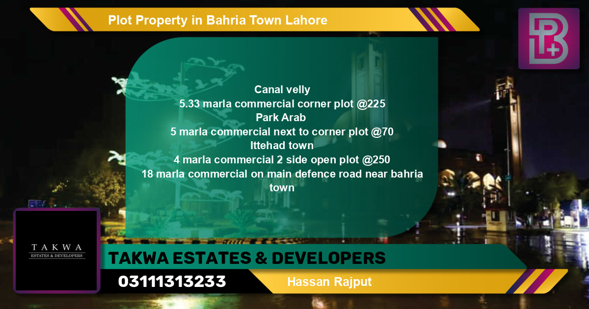 Commercial Plot for Sale in Bahria Town, Lahore - (BP-71003)