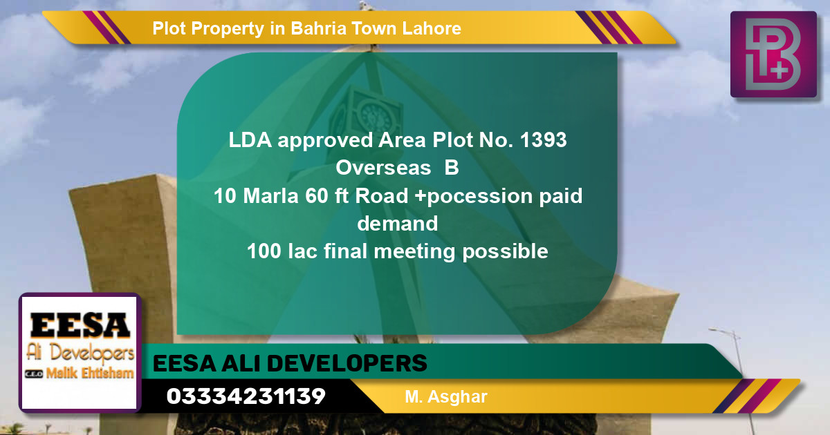 Residential Plot for Sale in Bahria Town, Lahore - (BP-71004)