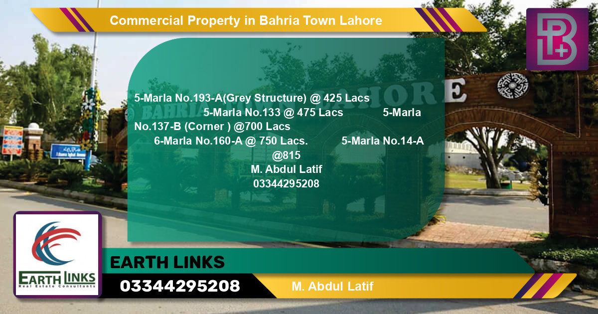 Commercial Property for Sale in Bahria Town, Lahore - (BP-71010)