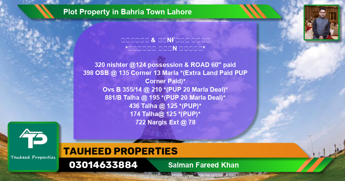 Residential Plot for Sale in Bahria Town, Lahore - (BP-71033)