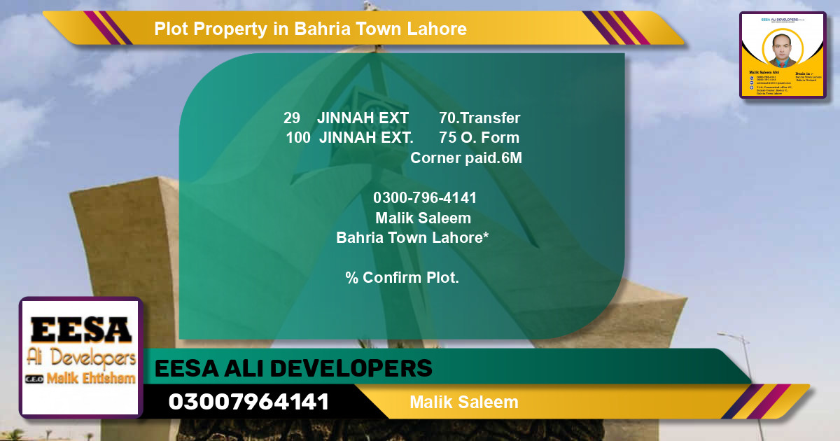 Residential Plot for Sale in Bahria Town, Lahore - (BP-71092)