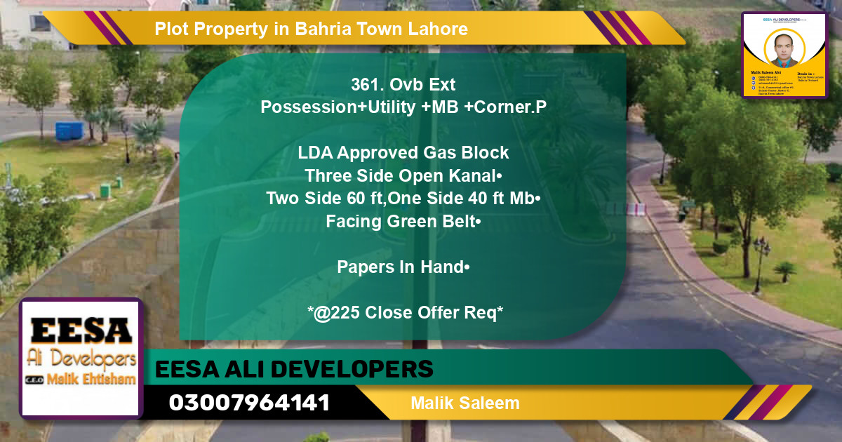 Residential Plot for Sale in Bahria Town, Lahore - (BP-71094)