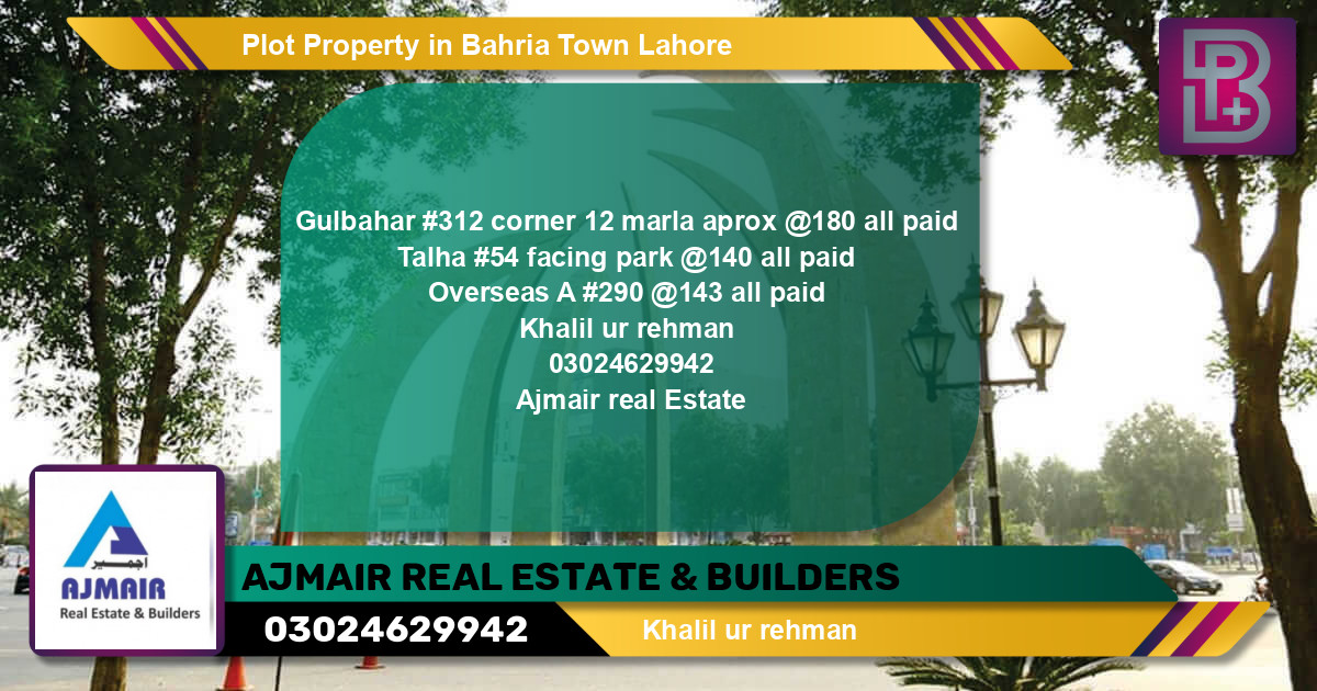 Residential Plot for Sale in Bahria Town, Lahore - (BP-71104)