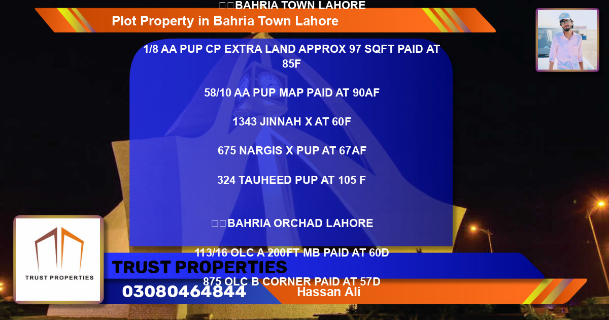 Residential Plot for Sale in Bahria Town, Lahore - (BP-71130)