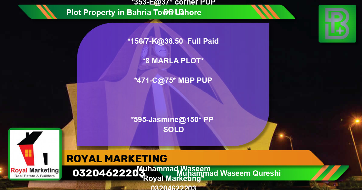 Residential Plot for Sale in Bahria Town, Lahore - (BP-71390)