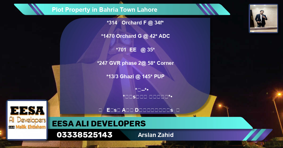 Residential Plot for Sale in Bahria Town, Lahore - (BP-71424)
