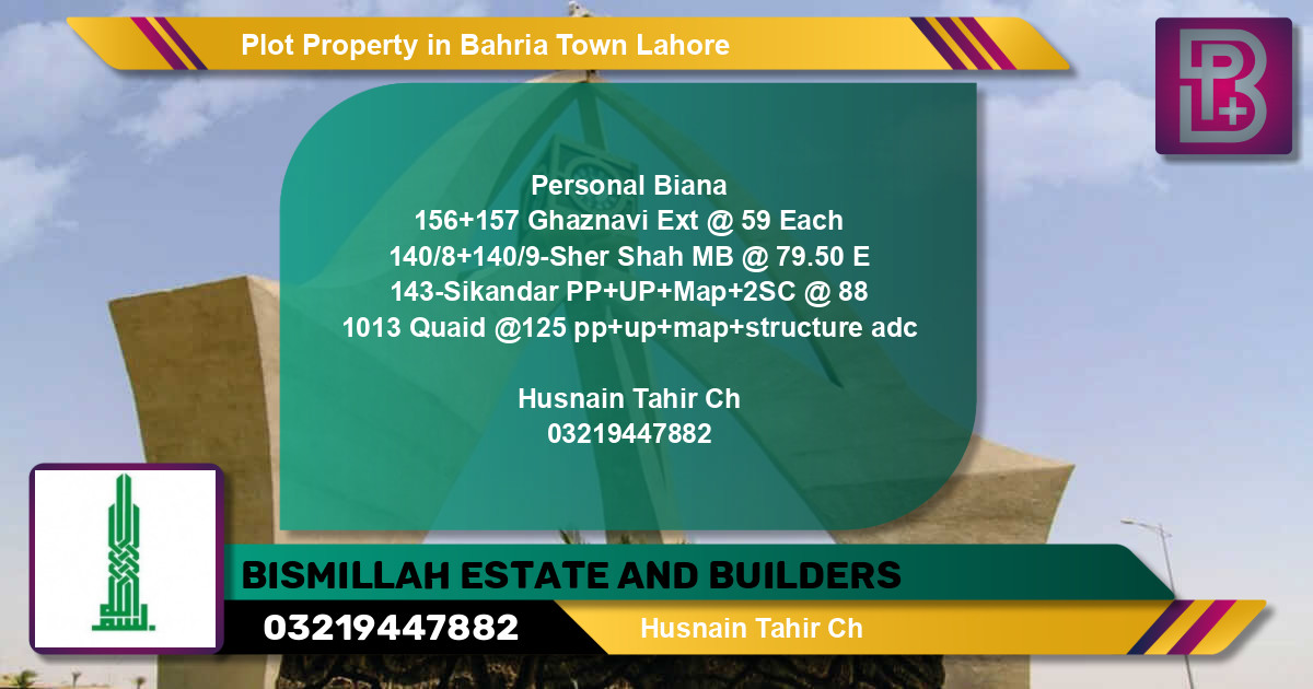 Residential Plot for Sale in Bahria Town, Lahore - (BP-71441)