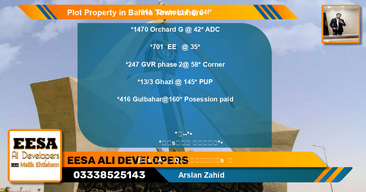 Residential Plot for Sale in Bahria Town, Lahore - (BP-71448)