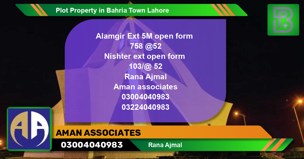 Residential Plot for Sale in Bahria Town, Lahore - (BP-71449)