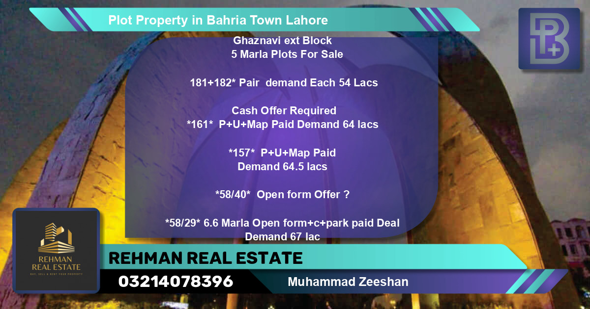Residential Plot for Sale in Bahria Town, Lahore - (BP-71462)