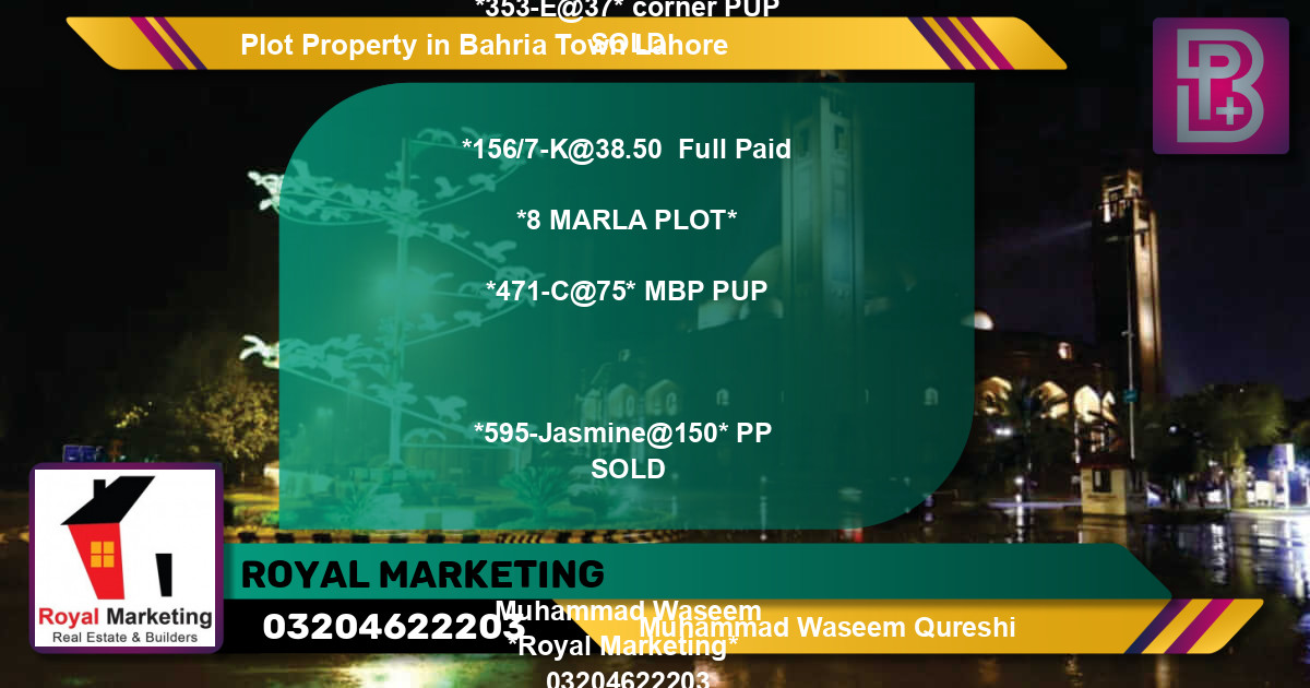 Residential Plot for Sale in Bahria Town, Lahore - (BP-71499)
