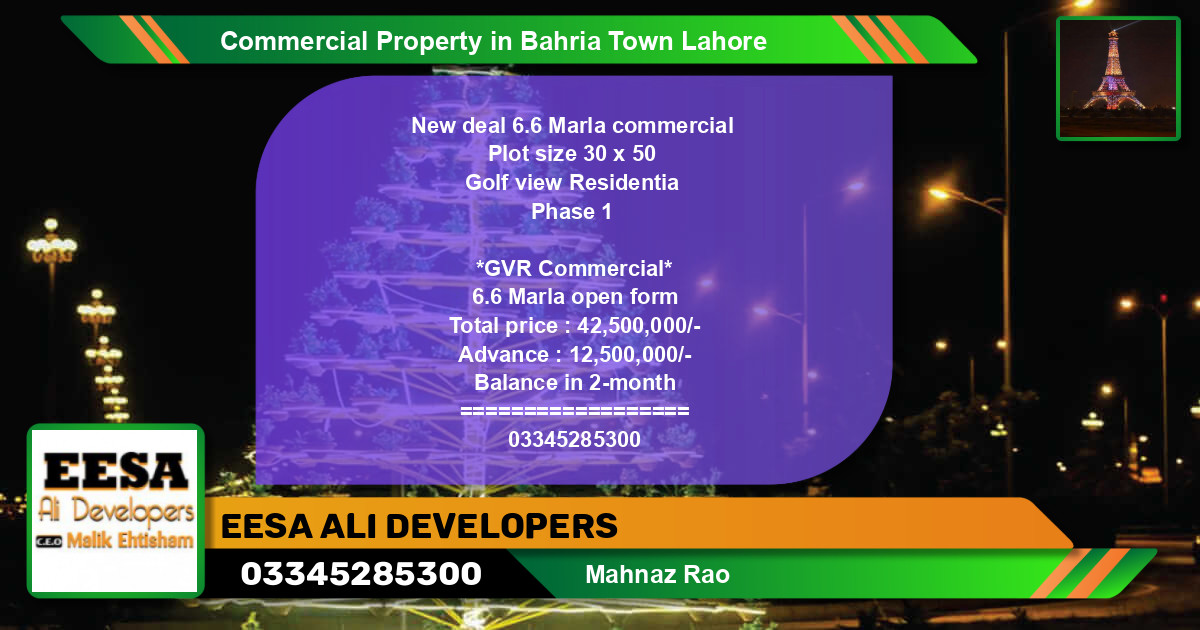 Commercial Property for Sale in Bahria Town, Lahore - (BP-71565)