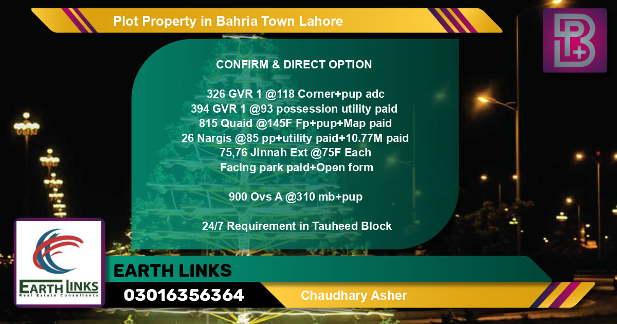 Residential Plot for Sale in Bahria Town, Lahore - (BP-71606)