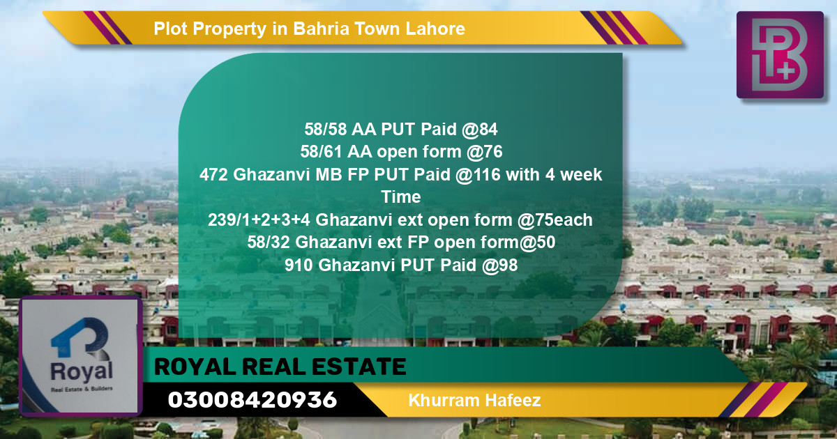 Residential Plot for Sale in Bahria Town, Lahore - (BP-71653)