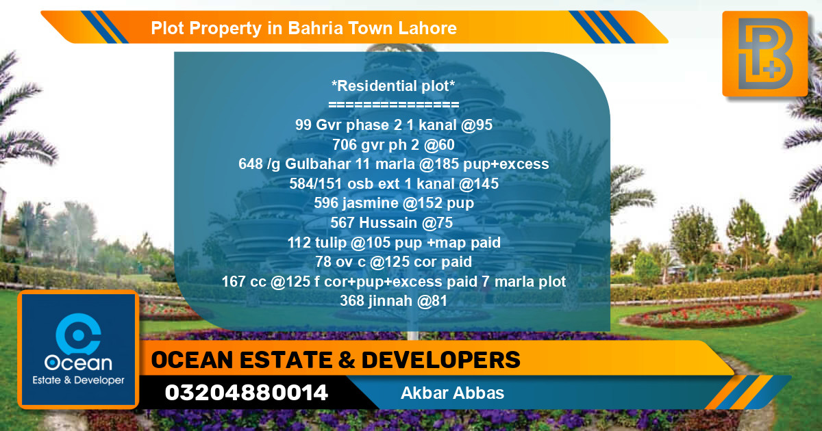Residential Plot for Sale in Bahria Town, Lahore - (BP-71678)