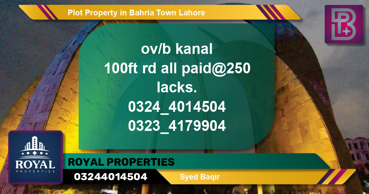 Residential Plot for Sale in Bahria Town, Lahore - (BP-71817)