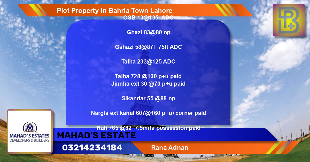 Residential Plot for Sale in Bahria Town, Lahore - (BP-71951)