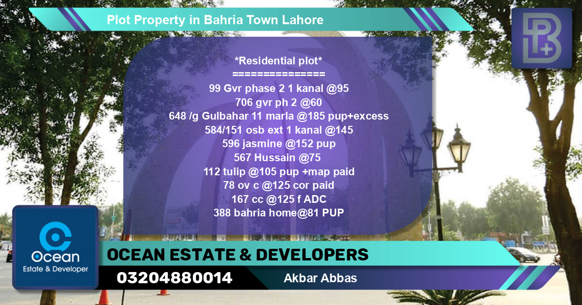 Residential Plot for Sale in Bahria Town, Lahore - (BP-71971)